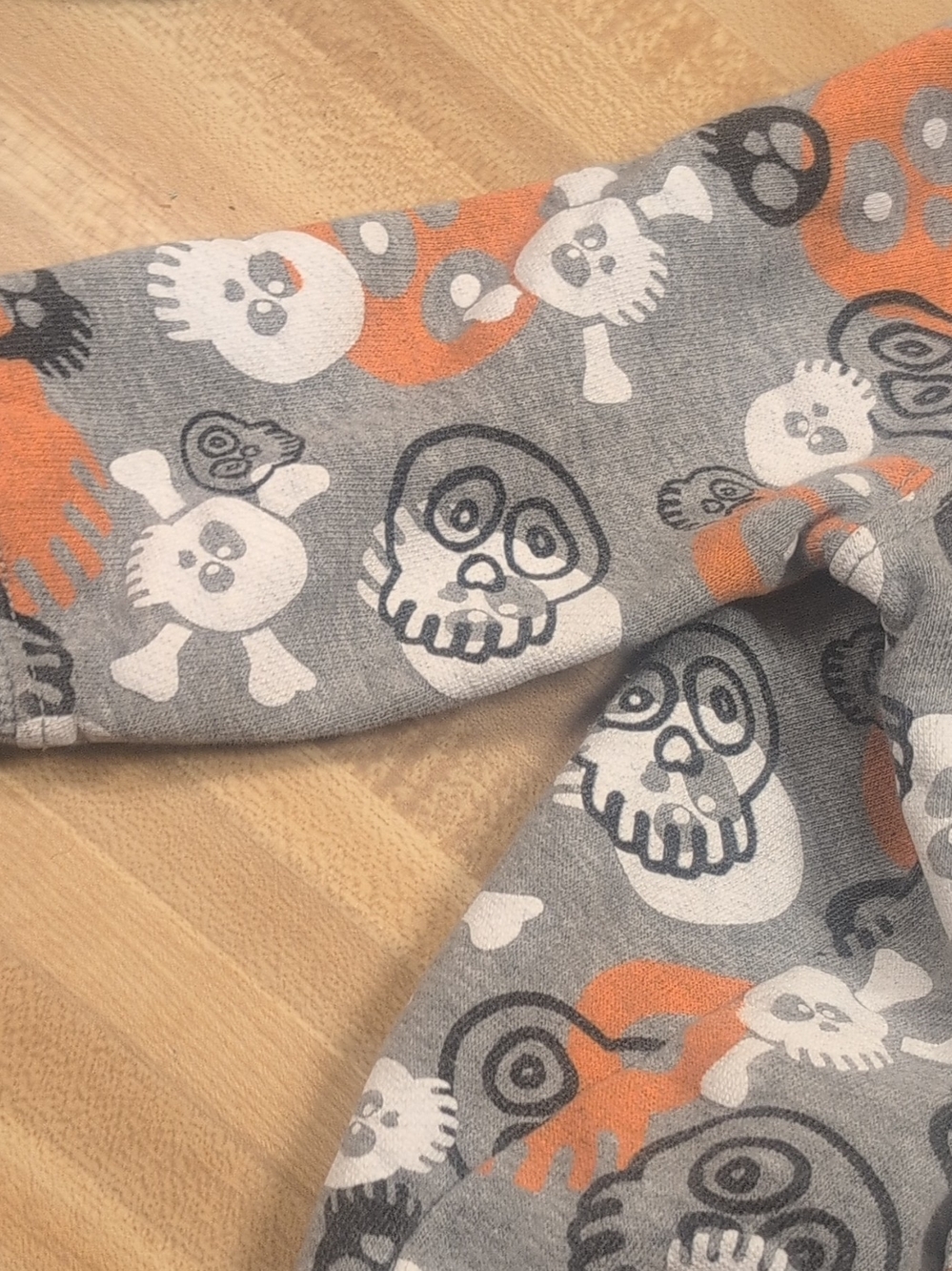 Kids Skull Print Zip Hoodie in Gray and Orange - Picture 2 of 11